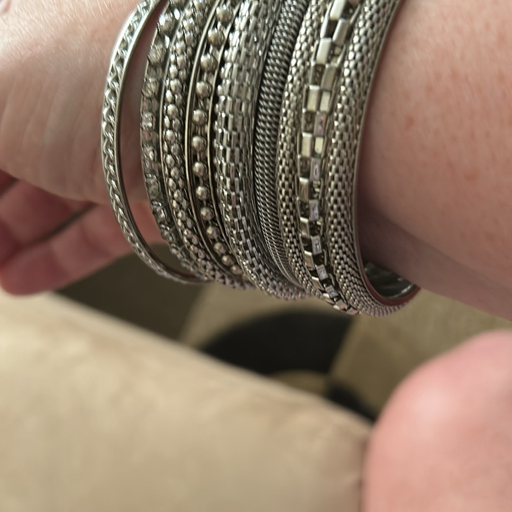 Eight Silver Bangles Different Styles - image 4